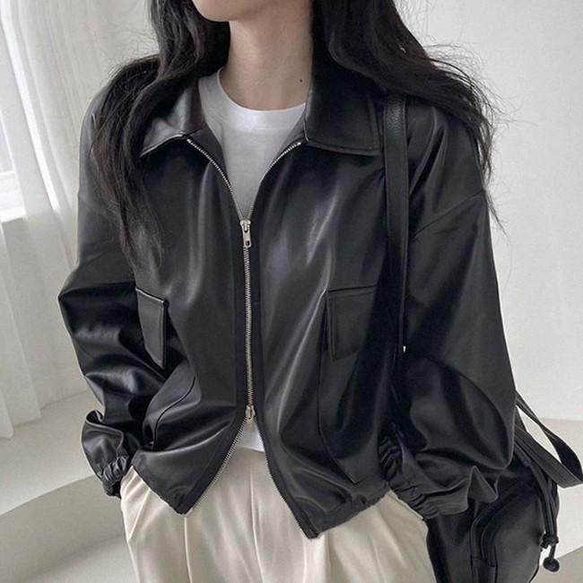 여성 투웨이 집업 가죽 레더 자켓 HH-E66