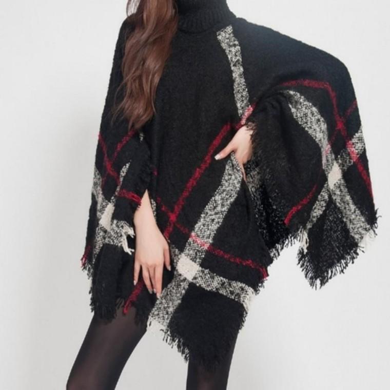 여성용 하이넥 케이프 숄 가디건 망토 담요 어깨머플러 걸치는가디건 페이크가디건