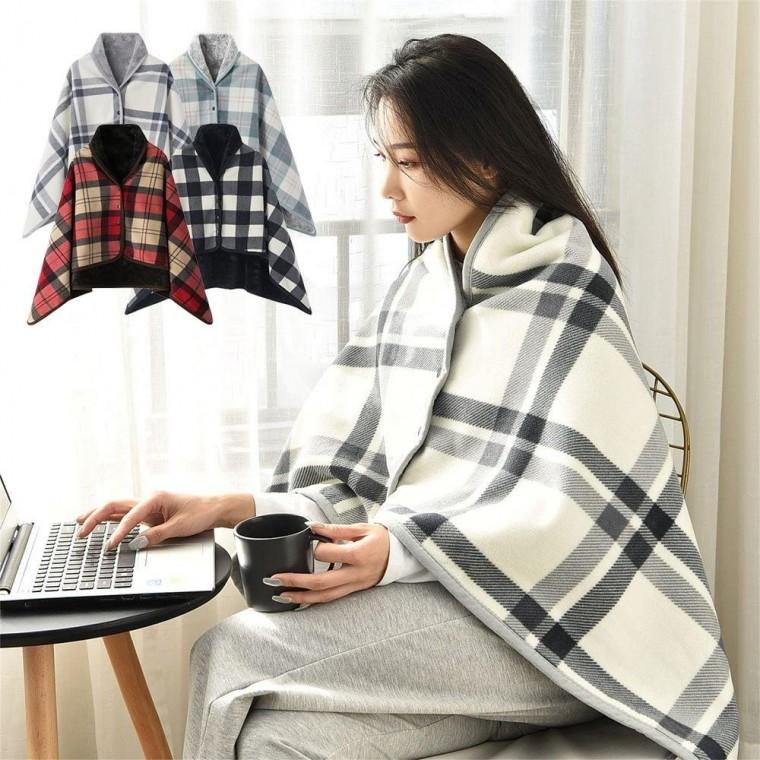 포근 플리스 극세사 무릎 어깨 똑딱이 수면 담요 망토 체크 이불 단추 대형