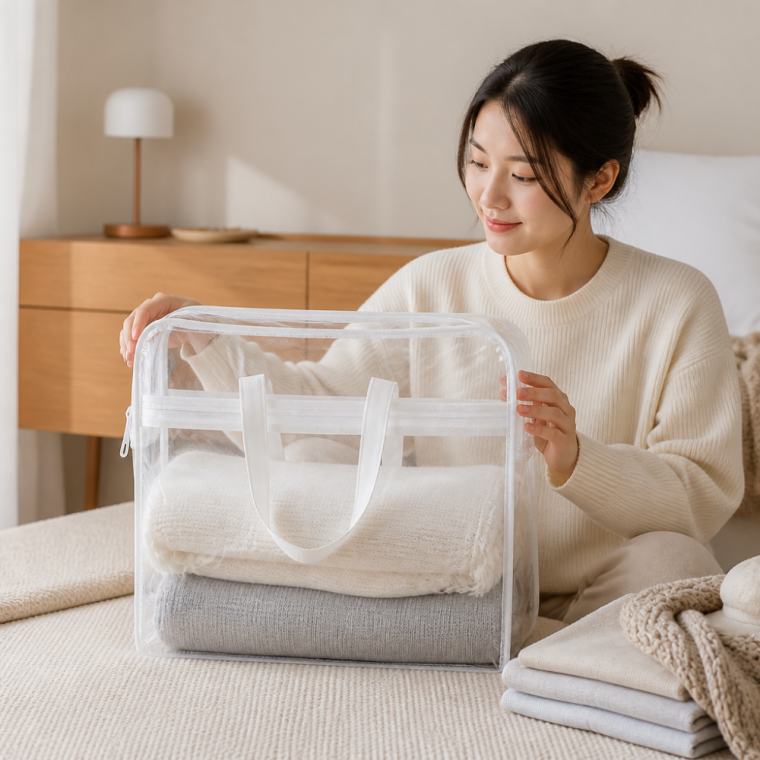 투명 보관함 S 사이즈 담요 모기장 정리 파우치 의류 수납 가방