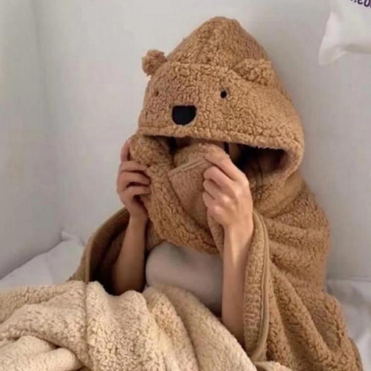 곰돌이 망토담요 후드 뽀글이 무릎담요 모자담요 귀여운 캐릭터 퍼 겨울