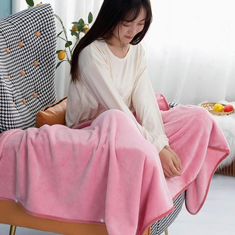 똑딱이단추 극세사 망토 담요(100x150cm) (핑크)