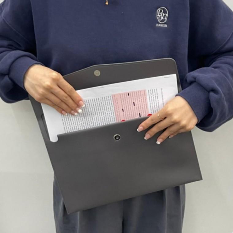 블랙 고급 인조가죽 서류 파우치 A4 문서 보관 파일 가방 파우치 계약서 서류 케이스
