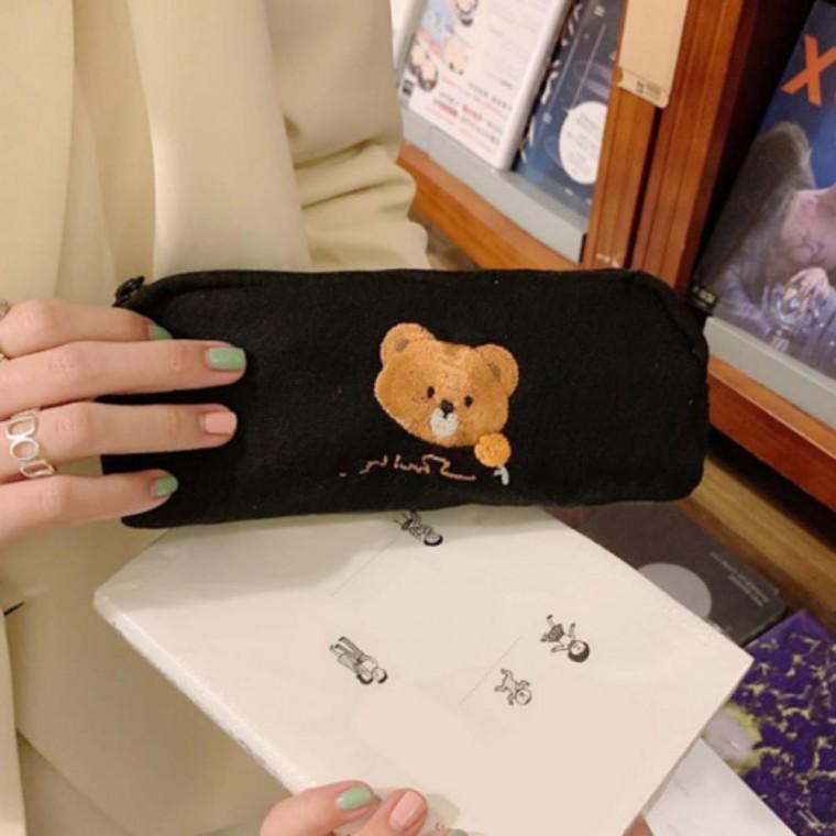 캐릭터 봉제필통 곰돌이 자수 펜슬 케이스 파우치 필통