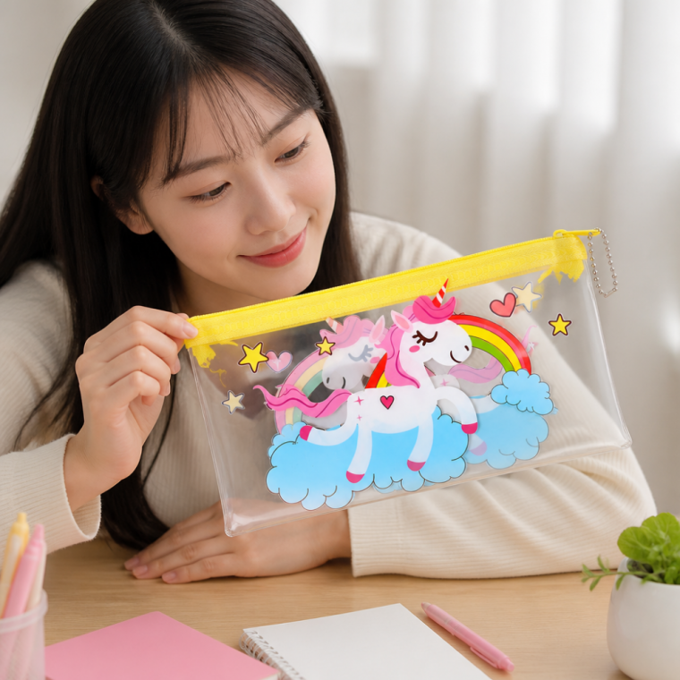 캐릭터 지퍼 투명 파우치 10p / PVC 슬라이드 방수 필통