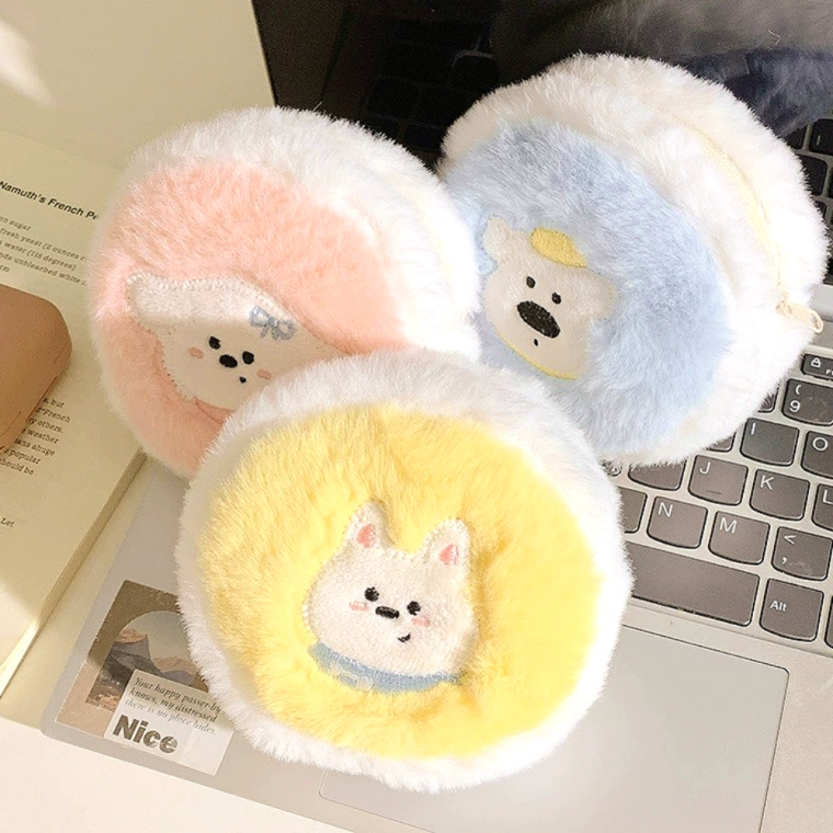 [지앤지] 귀여운 강아지 파우치 원형 화장품 카드 동전 지갑 클러치 다용도 미니백 단체 선물 사은품
