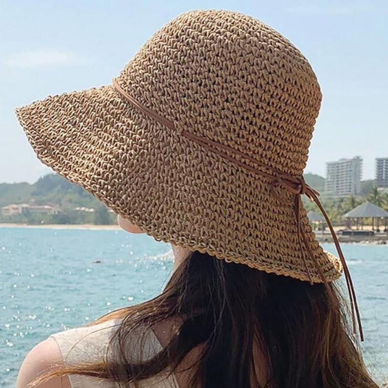 여성 바닷가 휴양지 여름 외출 왕골 라피아햇 방강스 밀짚 모자 햇빛 차단 밀짚모자