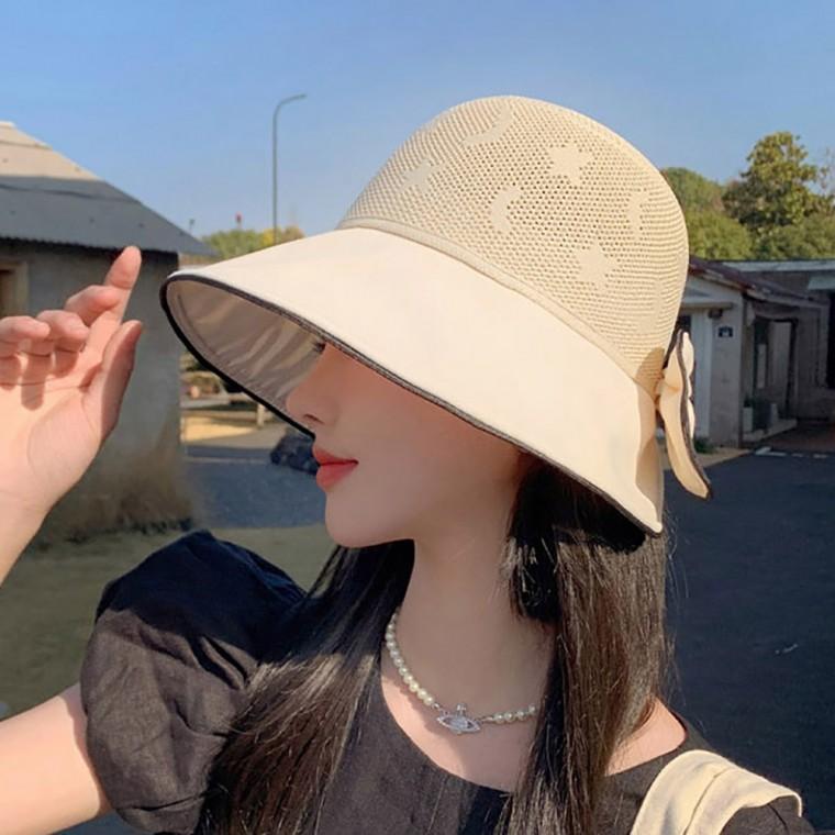 여자 빅 리본 포인트 와이드챙 햇빛 차단 버킷햇