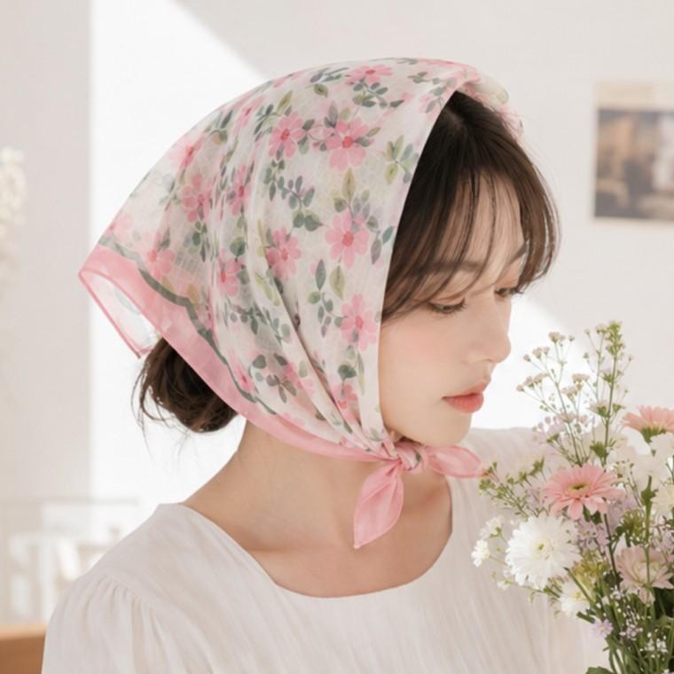 플라워 여성 헤어 스카프 햇빛가리개 꽃무늬 두건