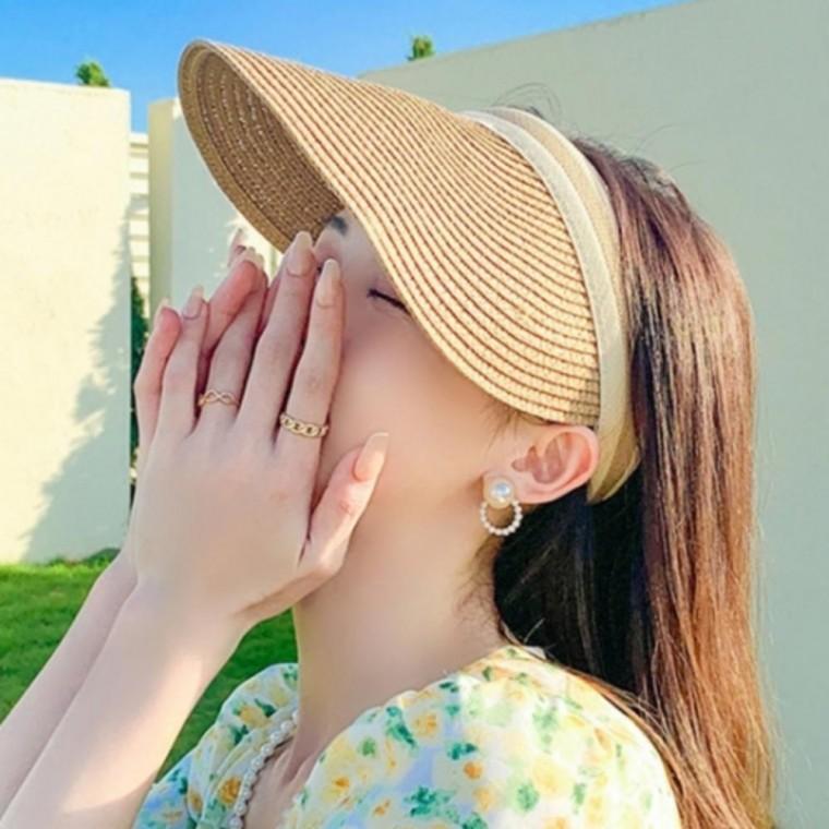 썬캡 라탄 여성 여름 모자 챙넓은 골프 산책 햇빛가리개 자외선차단