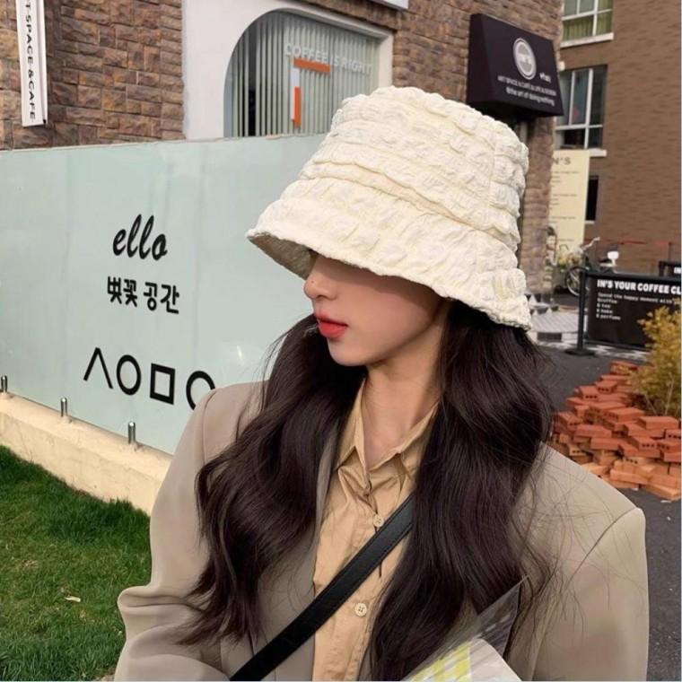 여성 햇빛 차단 주름 벙거지 버킷햇 모자 해변햇 벙거지햇 면버킷햇 패션 양면 챙넓은