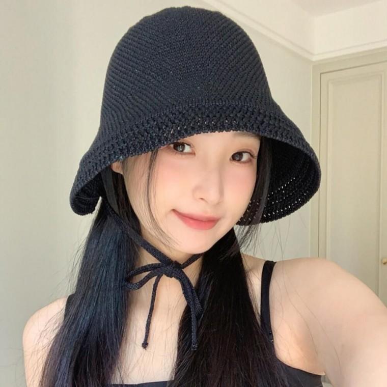 바캉스룩 햇빛차단 밀짚모자 소공녀 니트 짜임 버킷햇