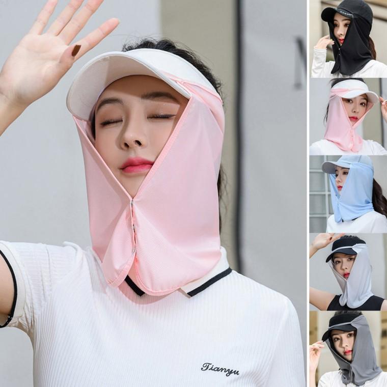 여성 외출 나들이 바닷가 햇빛 차단 간편 착용 쿨링 메쉬 똑딱이 마스크