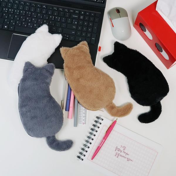 포근한 고양이 봉제인형 필통 펜 파우치