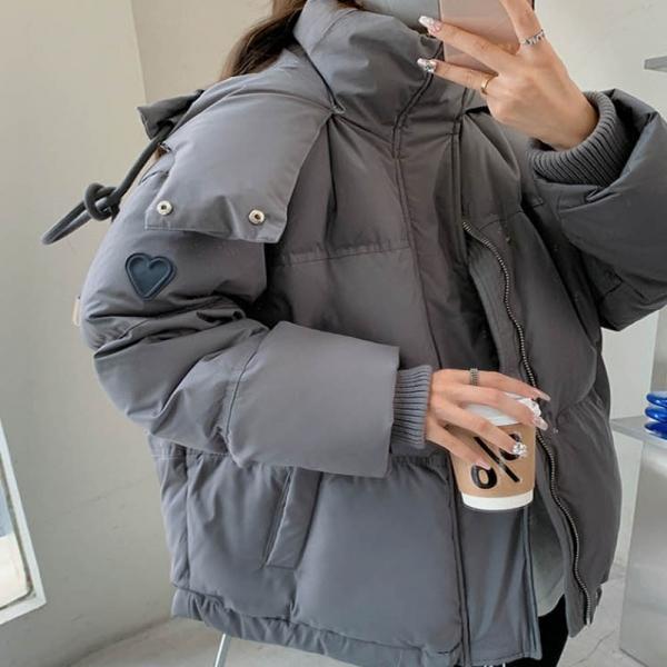 여성 패딩  점퍼 소매 시보리 하트 포인트