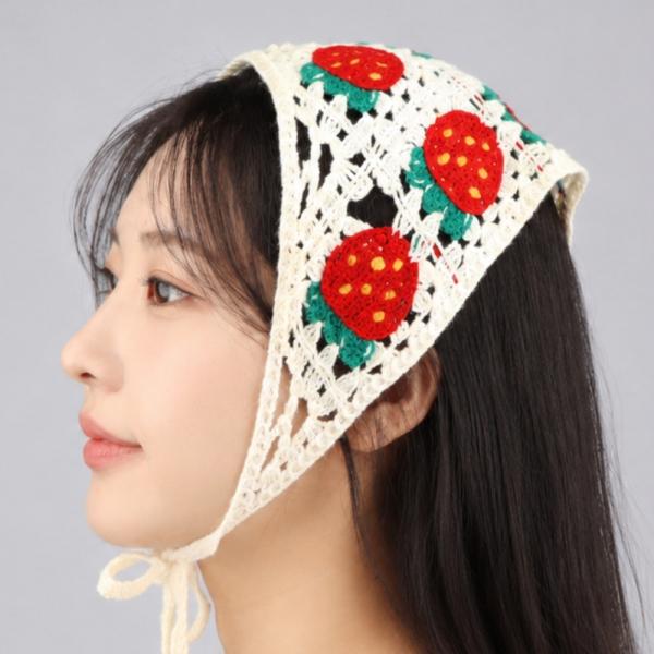 삼각 니트 커치프 헤어두건 딸기