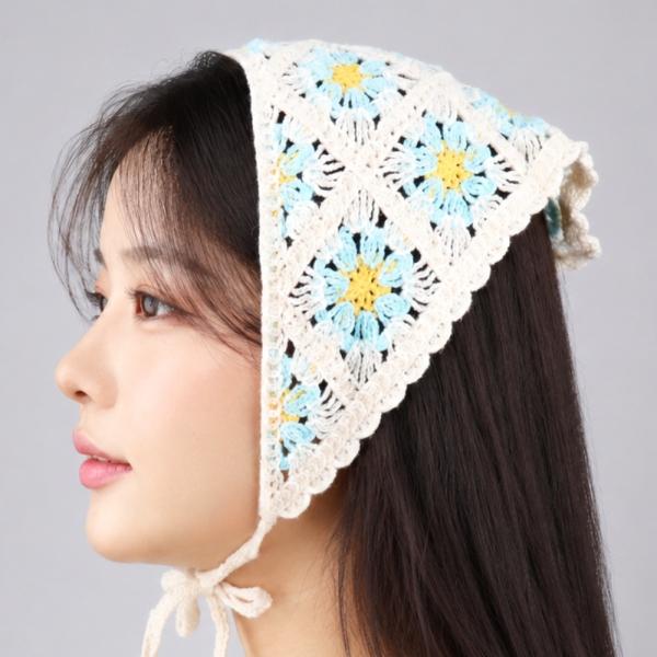 삼각 니트 커치프 헤어두건 민트데이지