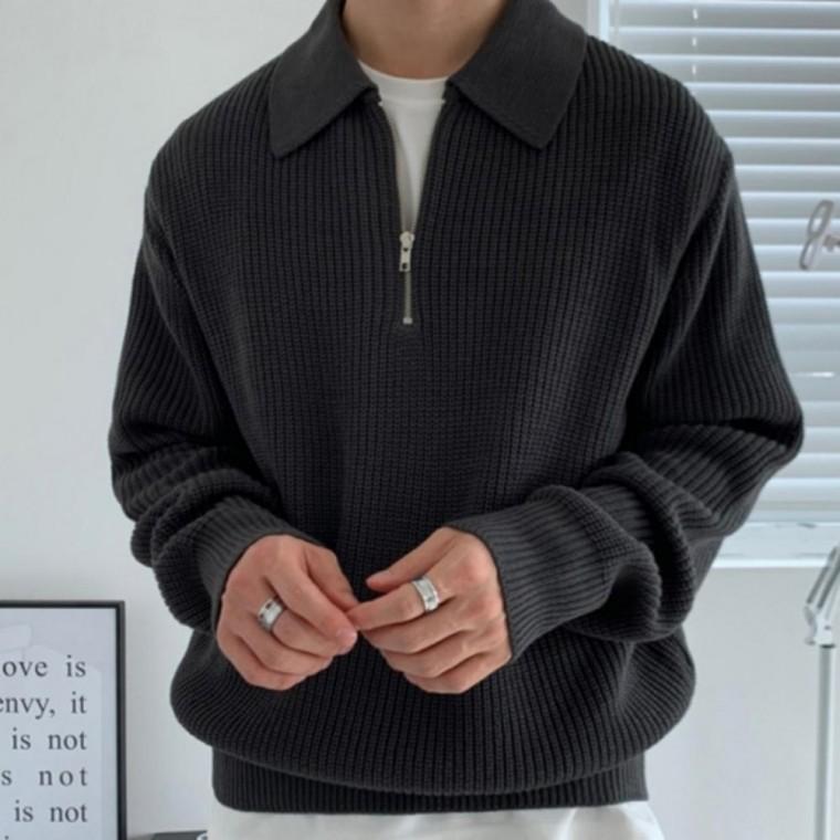 남자 남성 반집업 니트 간절기 카라 하프집업 오버핏