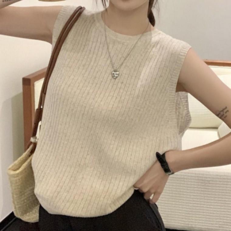 나시 민소매 니트 여름 반팔 여자 탑