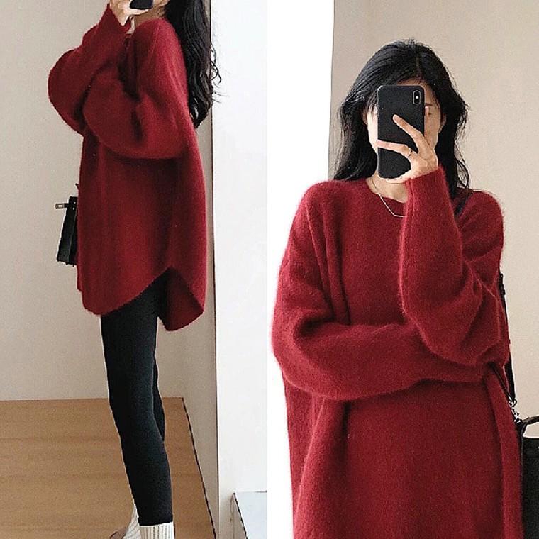 여자 데일리 라운드 겨울 니트 긴팔 티셔츠