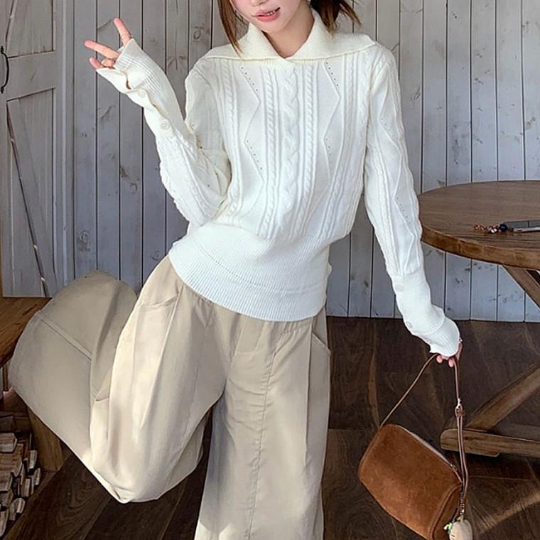 여성 겨울 카라 꽈배기 니트티 데일리룩 티셔츠