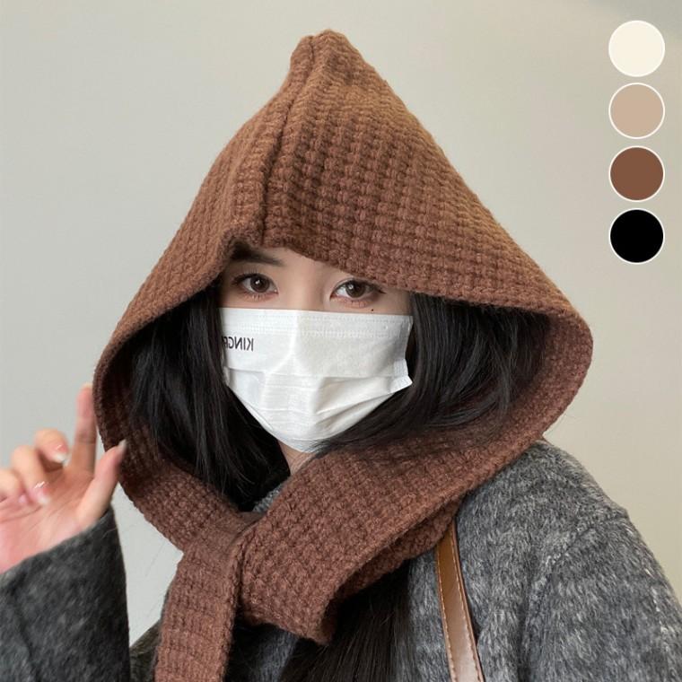 겨울모자 케이프모자 후드형 머플러 빨강머리모자 니트목도리 니트짜임