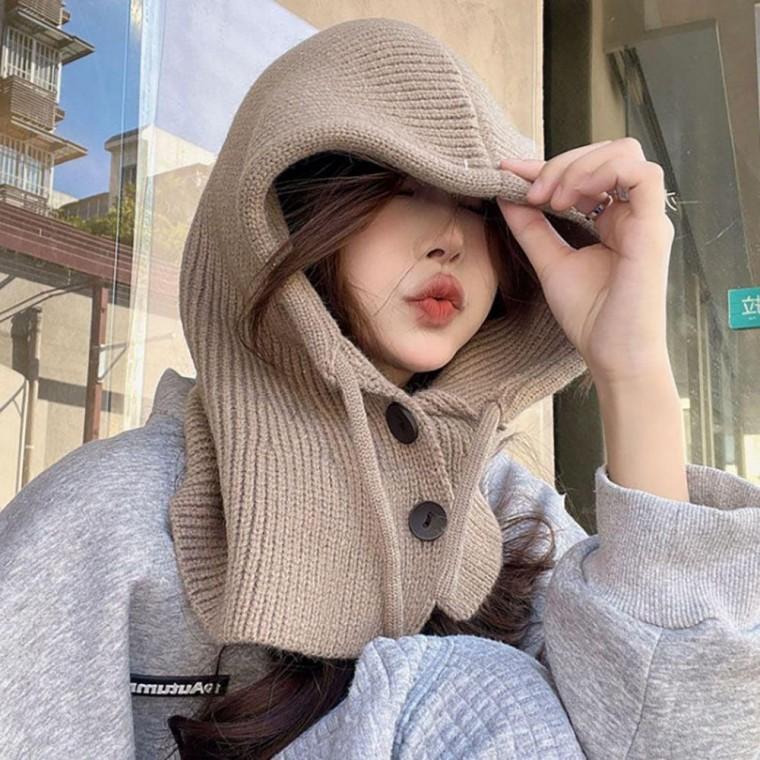 여자 기본 외출 스타일 버튼 후드 방한 바라크 라바 페이크 페이크넥 워머 니트넥 후드넥