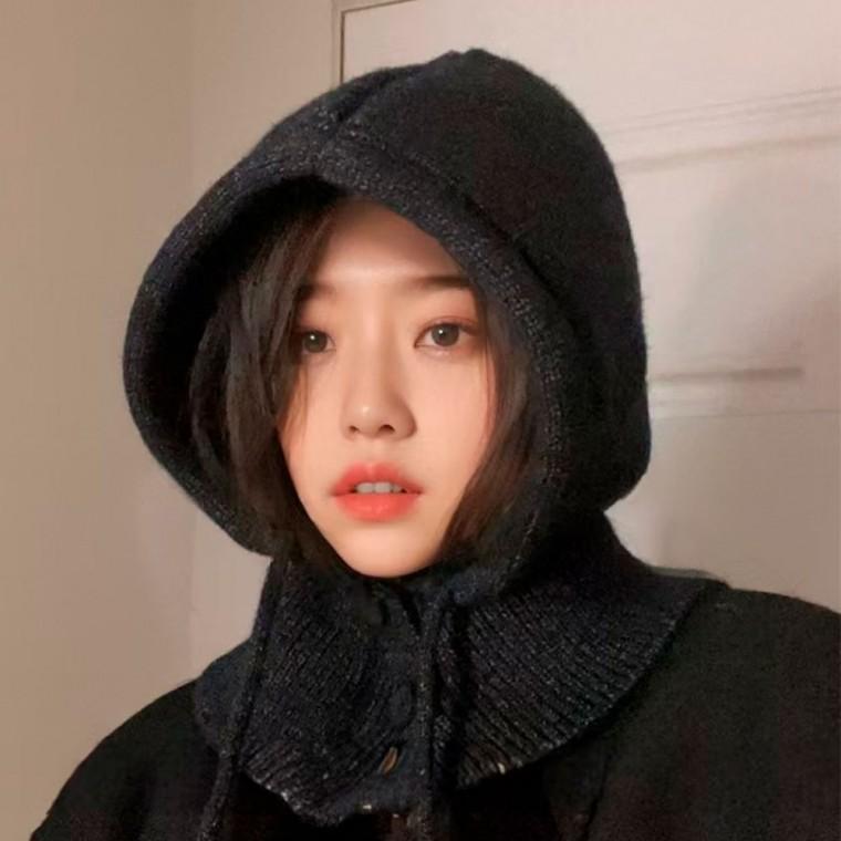 여성 버튼 후드 울 니트 바라클라바 목토시 겨울