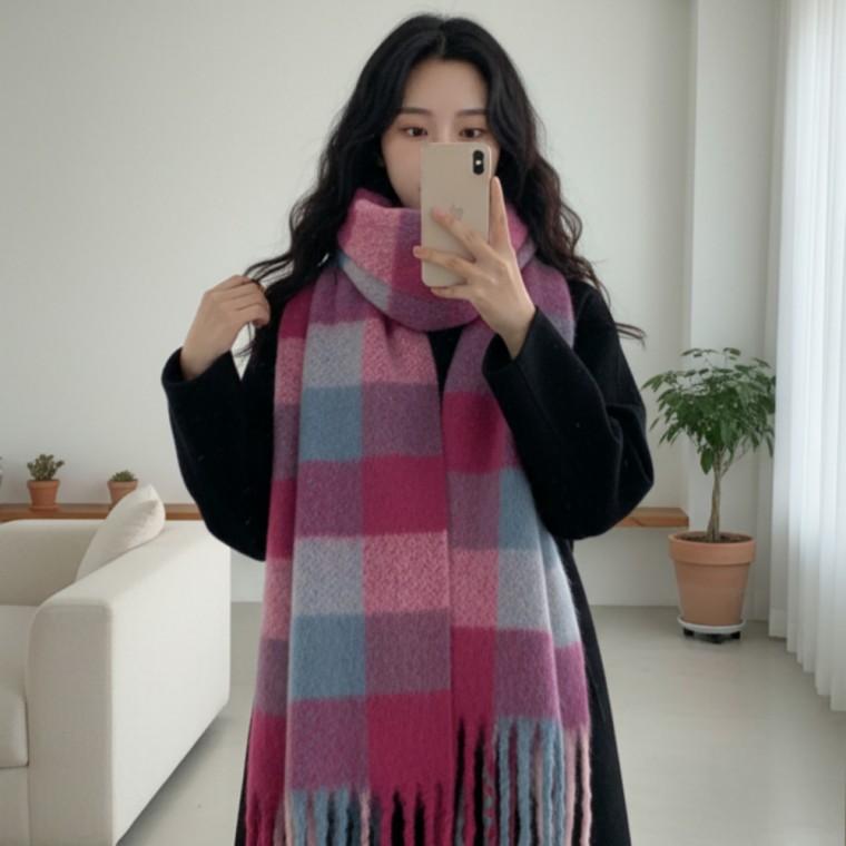 체크 머플러 여자 목도리 겨울 니트목도리 넥워머