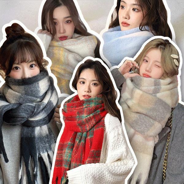 [POIPOI] The 포근한 니트 목도리 빅사이즈 롱 와이드 소프트 캐시 체크 머플러 넥워머 남녀공용 선물 판촉