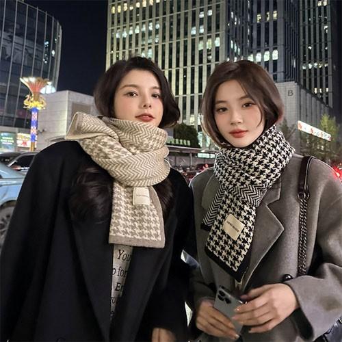 은창]제비 체크 니트 포근 머플러 목도리 겨울 방한 스카프 머플러 목도리 가을 겨울 여자 머플러 목도리