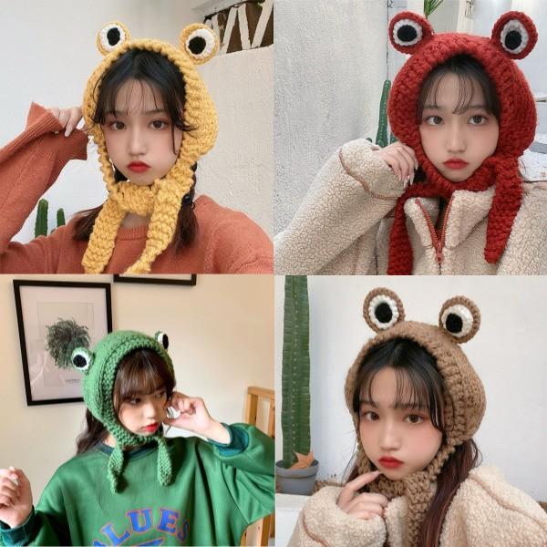 따뜻한 컬러 니트 귀욤 개구리 귀도리