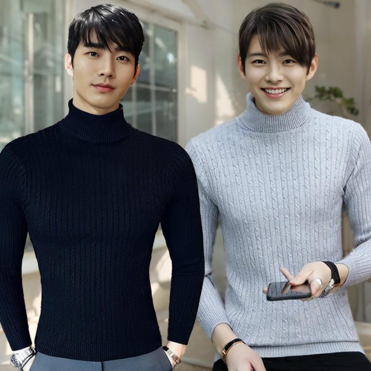 남자 가을 겨울 터틀넥니트 목폴라 꽈배기 케이블 니트 정장 긴팔니트