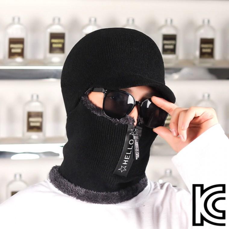 [CU] 챙 니트 바라클라바 HELLO 지퍼형 넥워머 기모 모자 귀마개 일체형 오토바이 자전거 낚시 야외작업