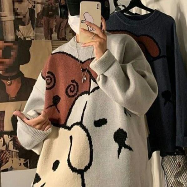 남성 귀여운 강아지 니트티 부드럽고 편안한 캐주얼하면서 유니크한 스타일 완성