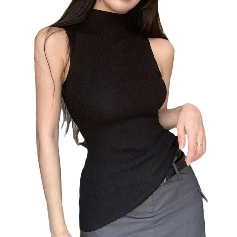 골지 민소매 신상 슬림 티셔츠 여성 목폴라 니트티