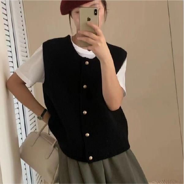 단추 니트 조끼 봄 가을 여성 레이어드 데일리룩 니트베스트