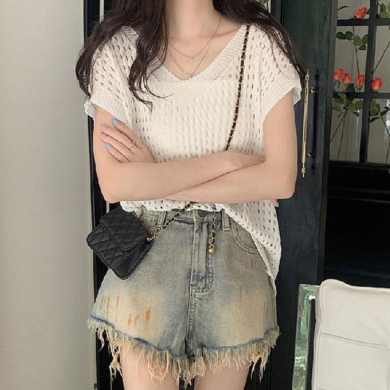 펀칭 브이넥 니트 레이어드 여름조끼