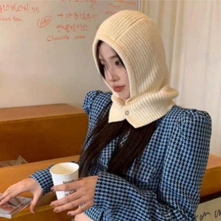 여성 후드넥 워머 니트 목도리 모자 썬캡 야외 활동 여름