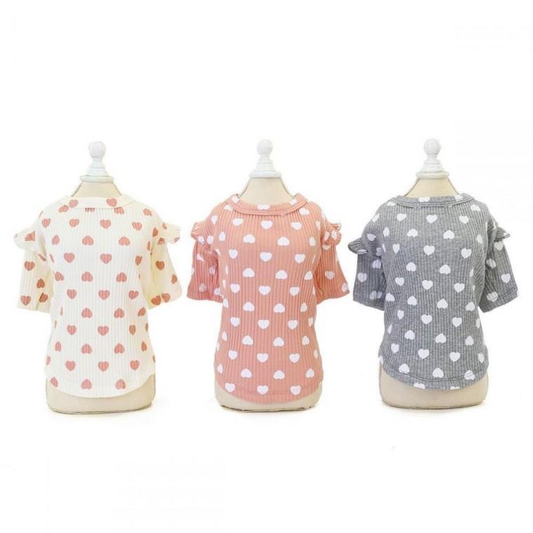 강아지 의류 강아지옷 하트 골지 티셔츠 겨울옷 강아지후 리스 플리스 니트