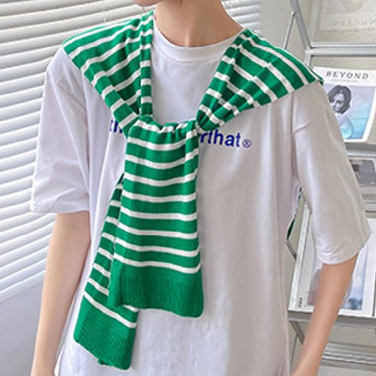 여성 단가라 스트라이프 어깨숄 니트
