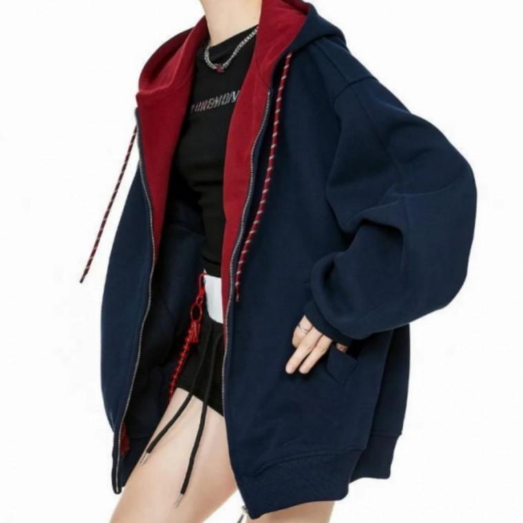 점퍼 재킷 후드집업 오버핏 배색 레트로 루즈핏