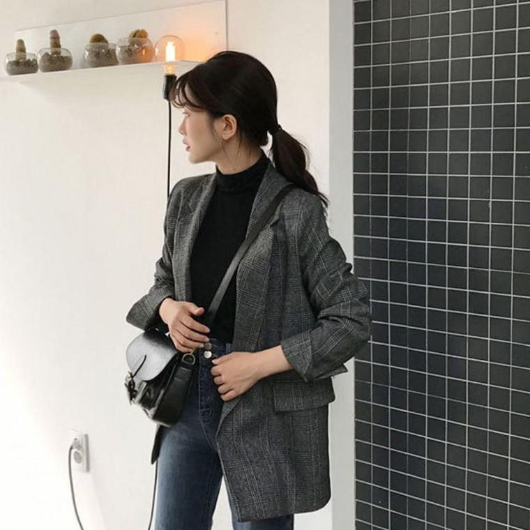 가을 소매 롤업 체크 자켓 의류 여성 기본템 아우터 간절기 면접룩 캐주얼 정장
