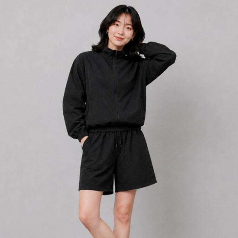 여성 시어서커 여름 바람막이 집업 자켓 반바지 세트