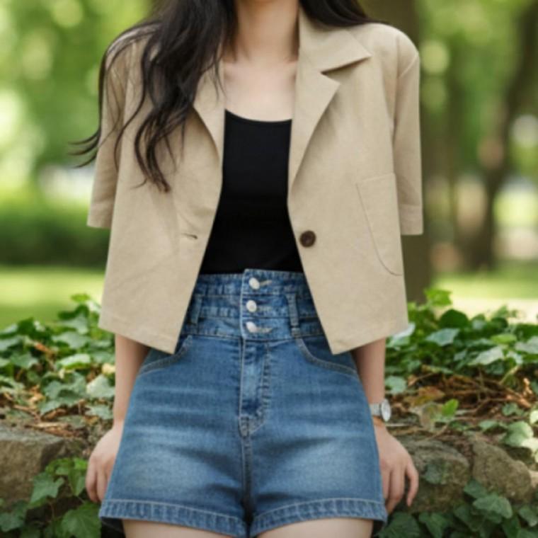 반팔 오버핏 크롭 여름 재킷 아우터 여성 자켓 임부복 여름 여성