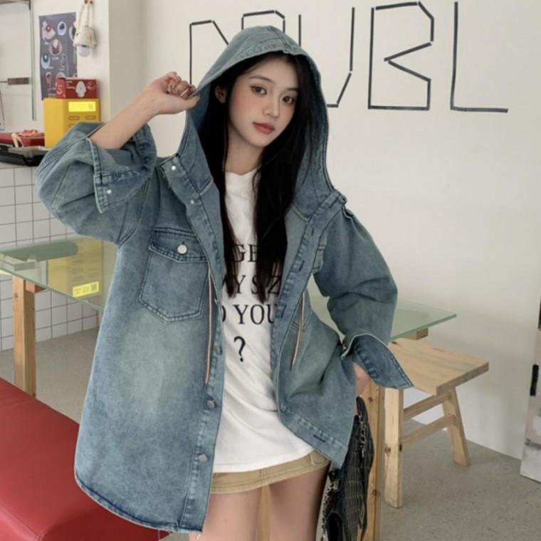 PA 데님 자켓 청자켓 여성 봄 루즈핏 후드 데님셔츠 야상