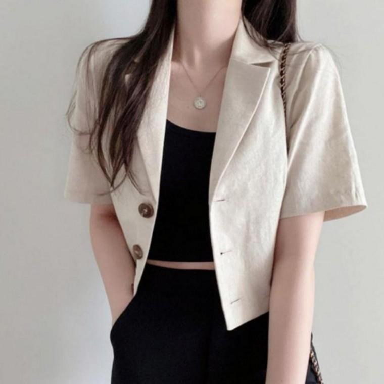 여성 린넨자켓 여름 반팔 자켓 크롭 재킷