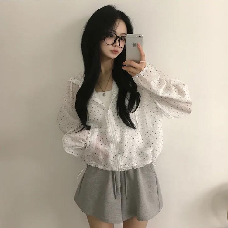 [살안타템]시스루 도트 후드집업 바람막이 2color