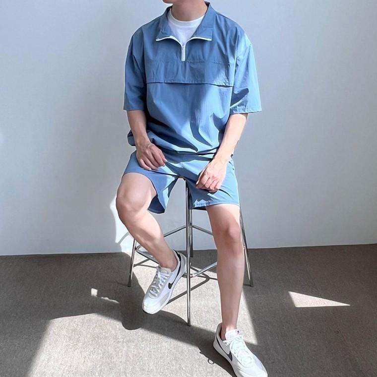 세션 아노락 남자 반팔 반바지 세트 남녀 공용 바람막이 지퍼 커플룩 바스락 원단 쿨원단