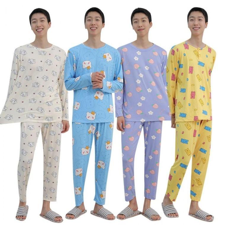 스판 남성 잠옷 긴팔 긴팔 남녀공용 홈웨어 상하세트 남녀공용 여성